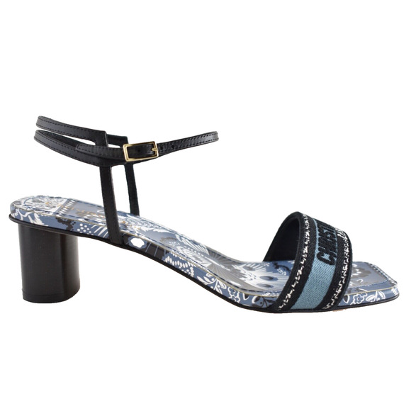 Dior Bandana Embroidered Black Blue Dway Heeled Sandal Strap Low Heel Pump 40 - Picture 1 of 13